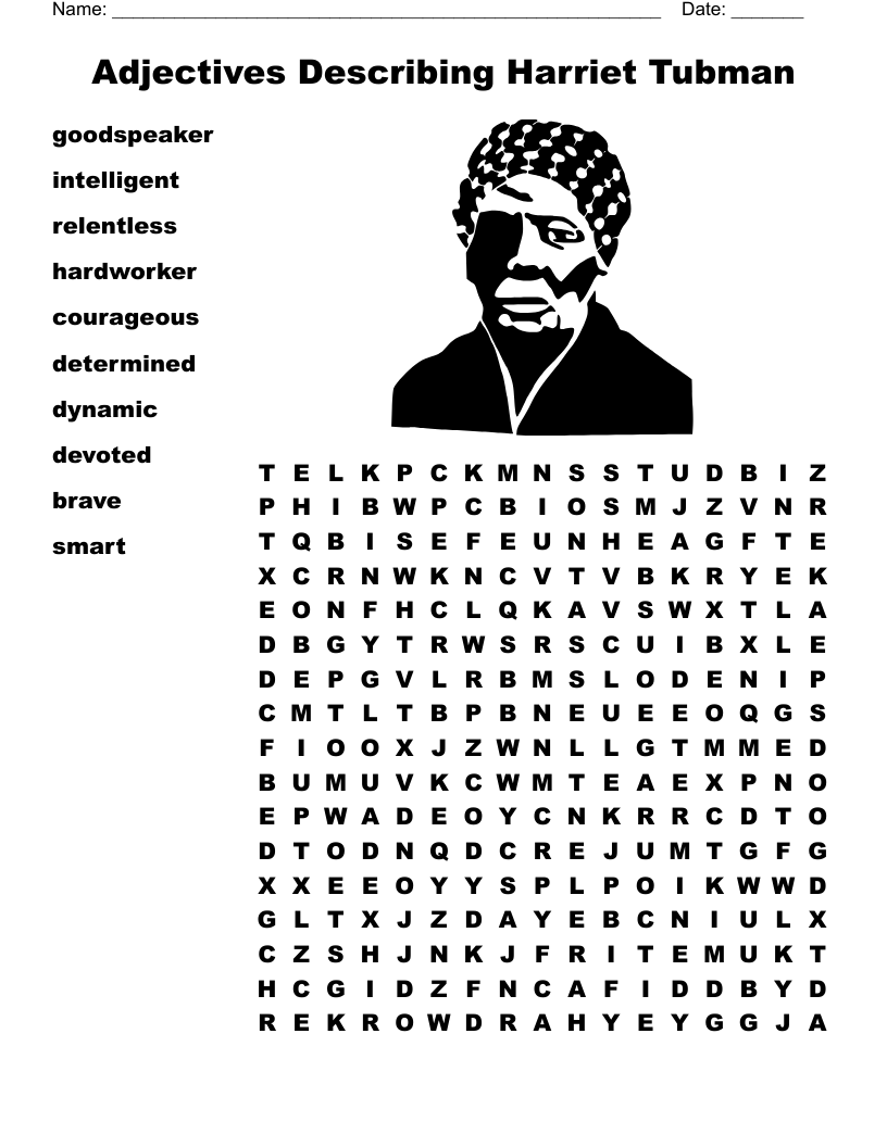 Adjectives Describing Harriet Tubman Word Search