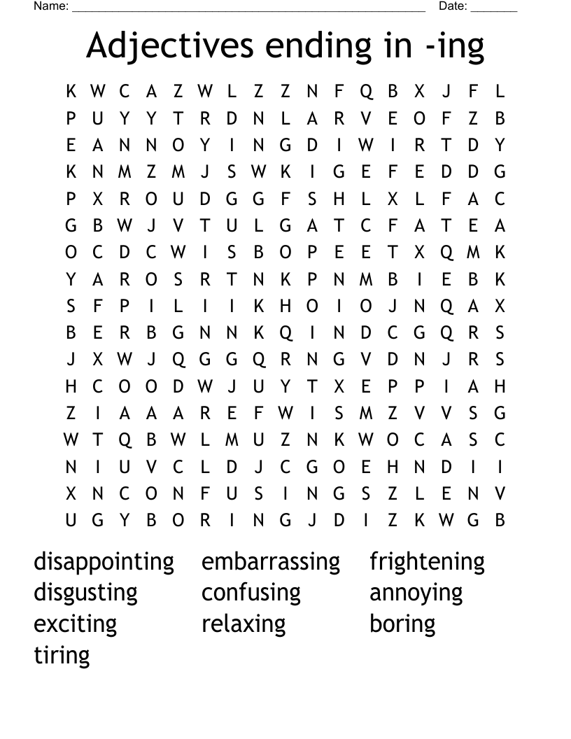 Adjectives ending in -ing Word Search