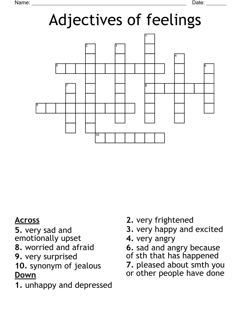 Adjectives of feelings Crossword