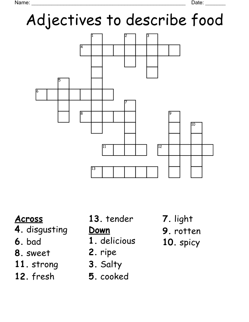 Adjectives to describe food Crossword