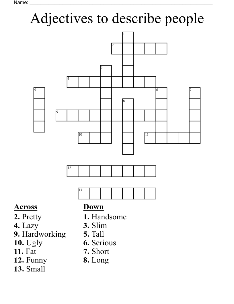 Adjectives to describe people Crossword