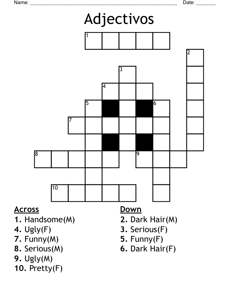 Adjectivos Crossword