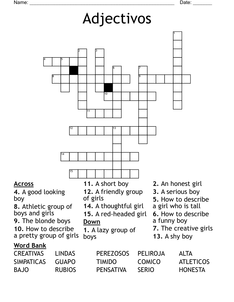 Adjectivos Crossword