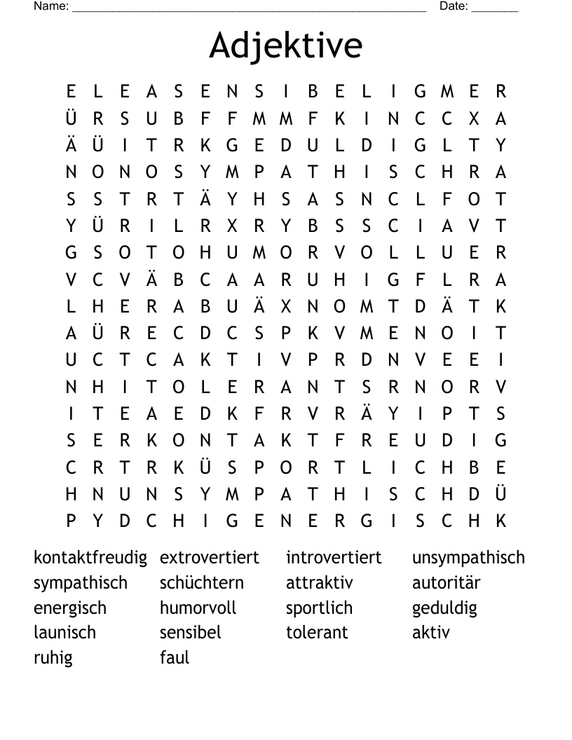 Adjektive Word Search