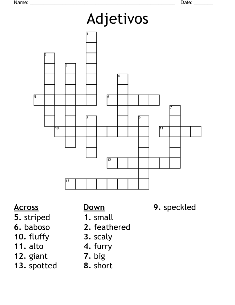 Adjetivos Crossword