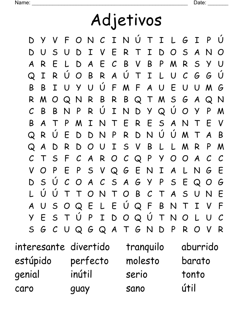 Adjetivos Word Search