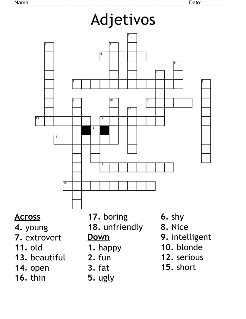 Adjetivos Crossword
