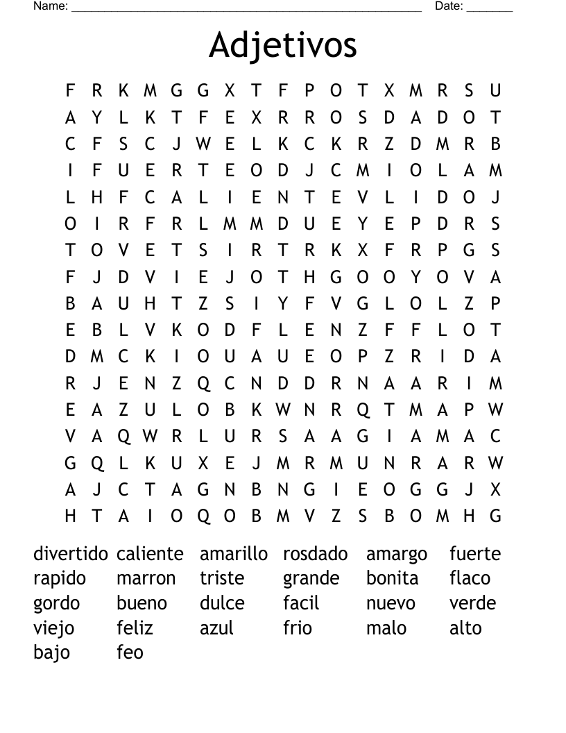 Adjetivos Word Search