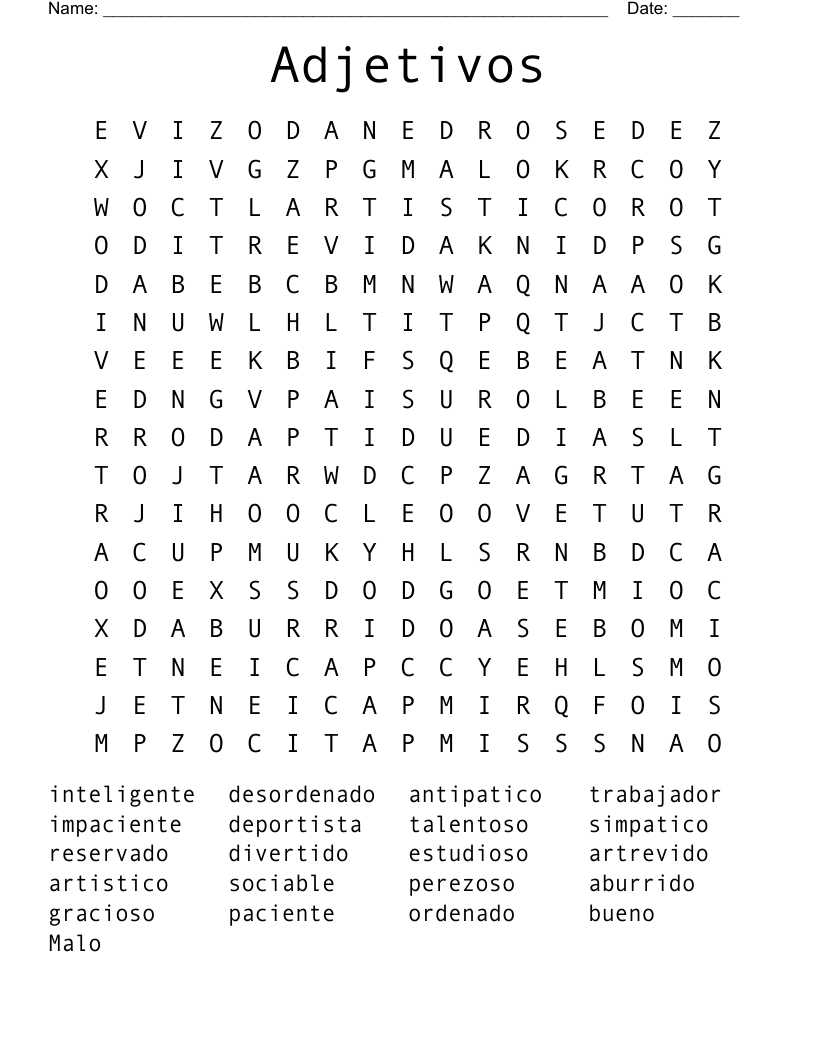 Adjetivos Word Search