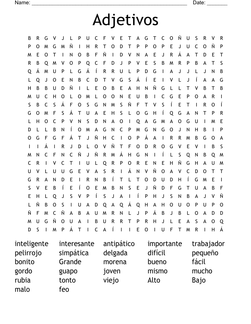 Adjetivos Word Search