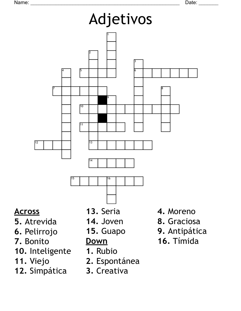 Adjetivos Crossword