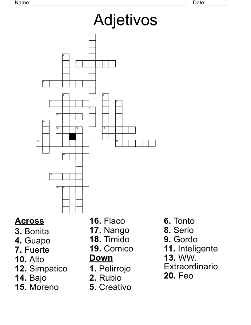 Adjetivos Crossword