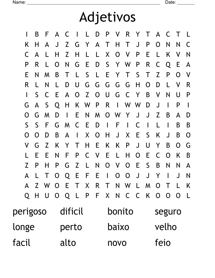 Adjetivos Word Search