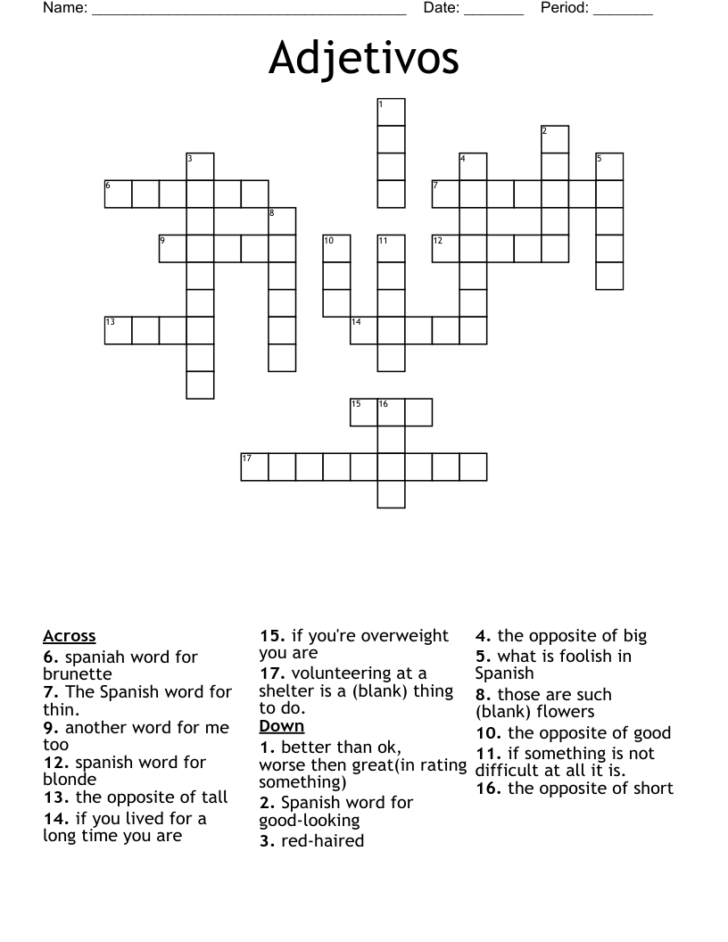 Adjetivos Crossword