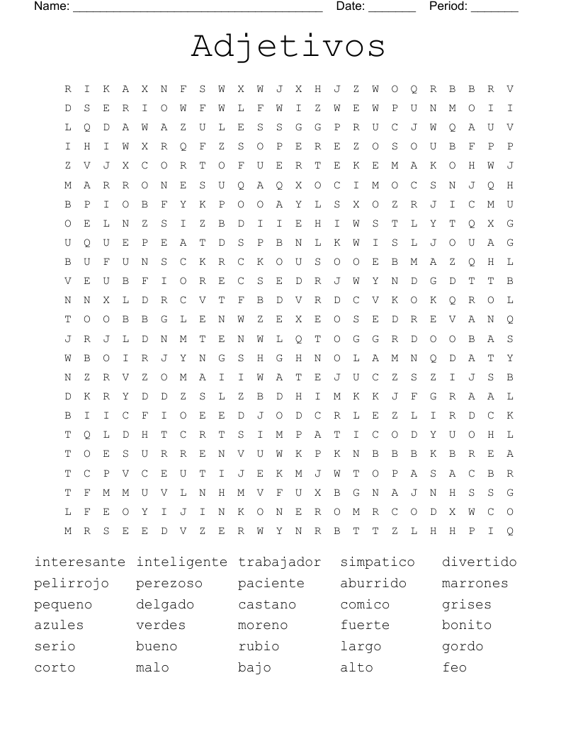 Adjetivos Word Search