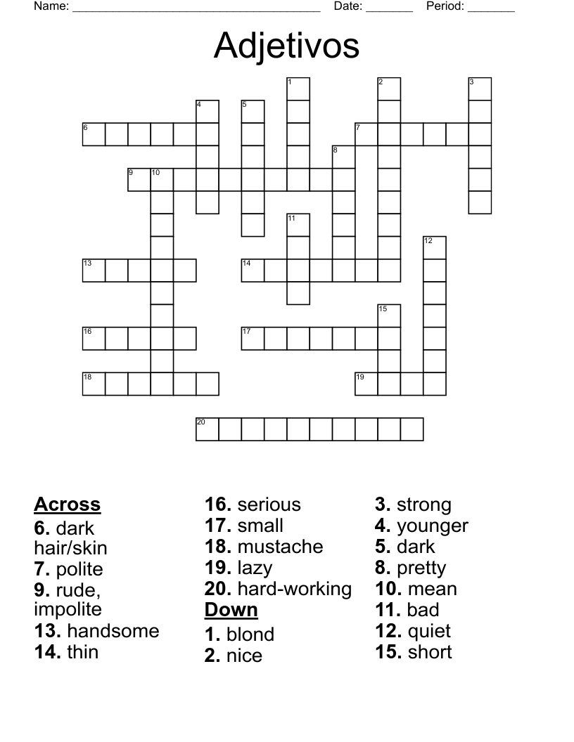 Adjetivos Crossword