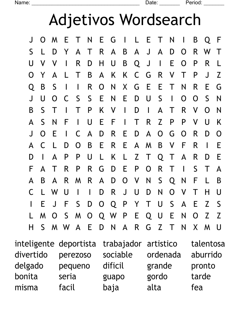 Adjetivos Wordsearch