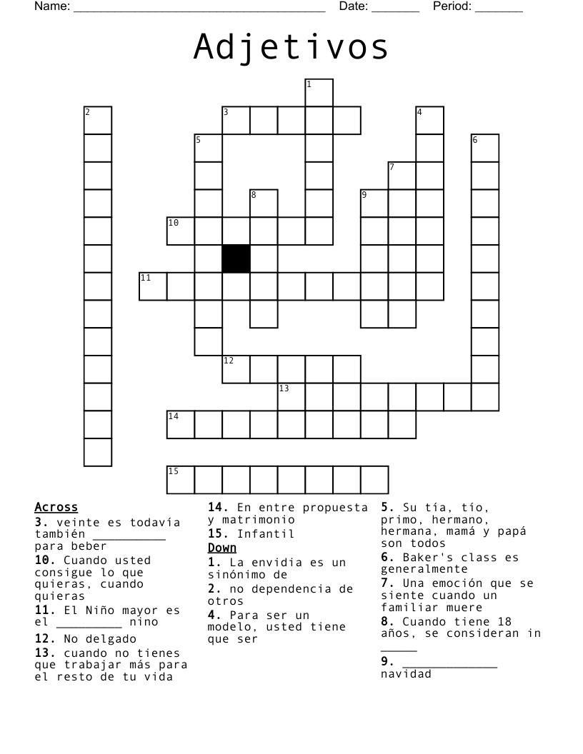 Adjetivos  Crossword