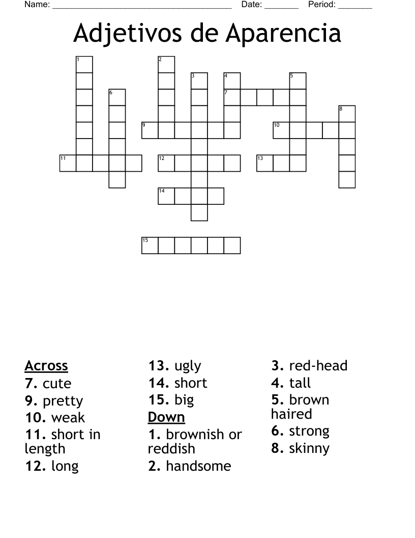 Adjetivos de Aparencia Crossword