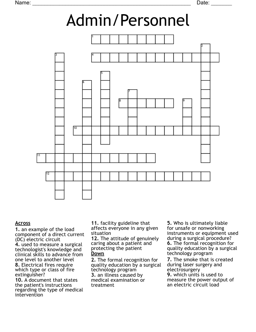 Admin/Personnel Crossword