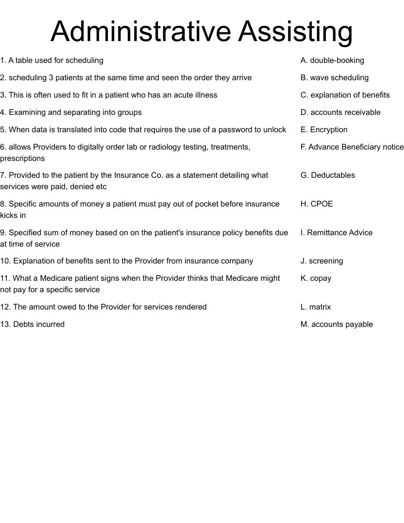 Administrative Assisting Worksheet