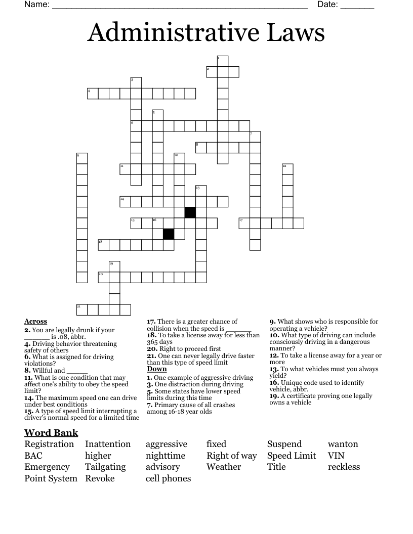 Administrative Laws Crossword