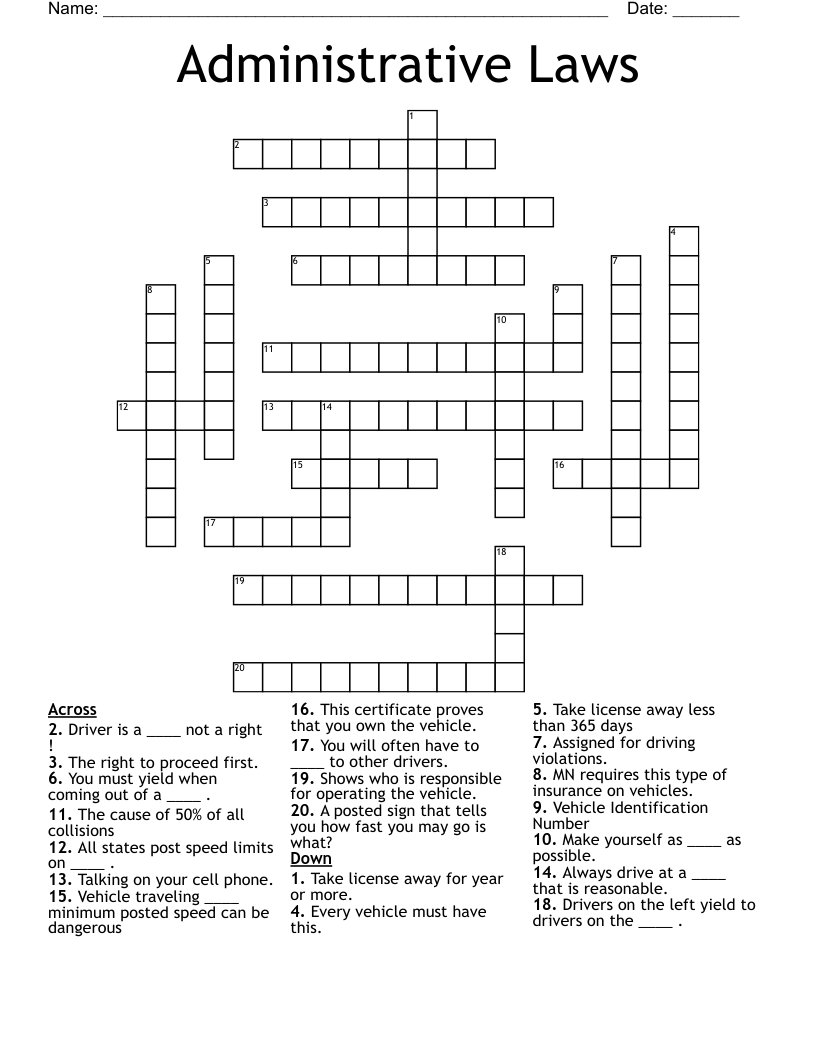 Administrative Laws Crossword