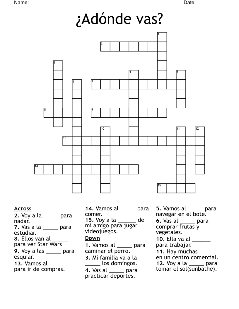 ¿Adónde vas? Crossword