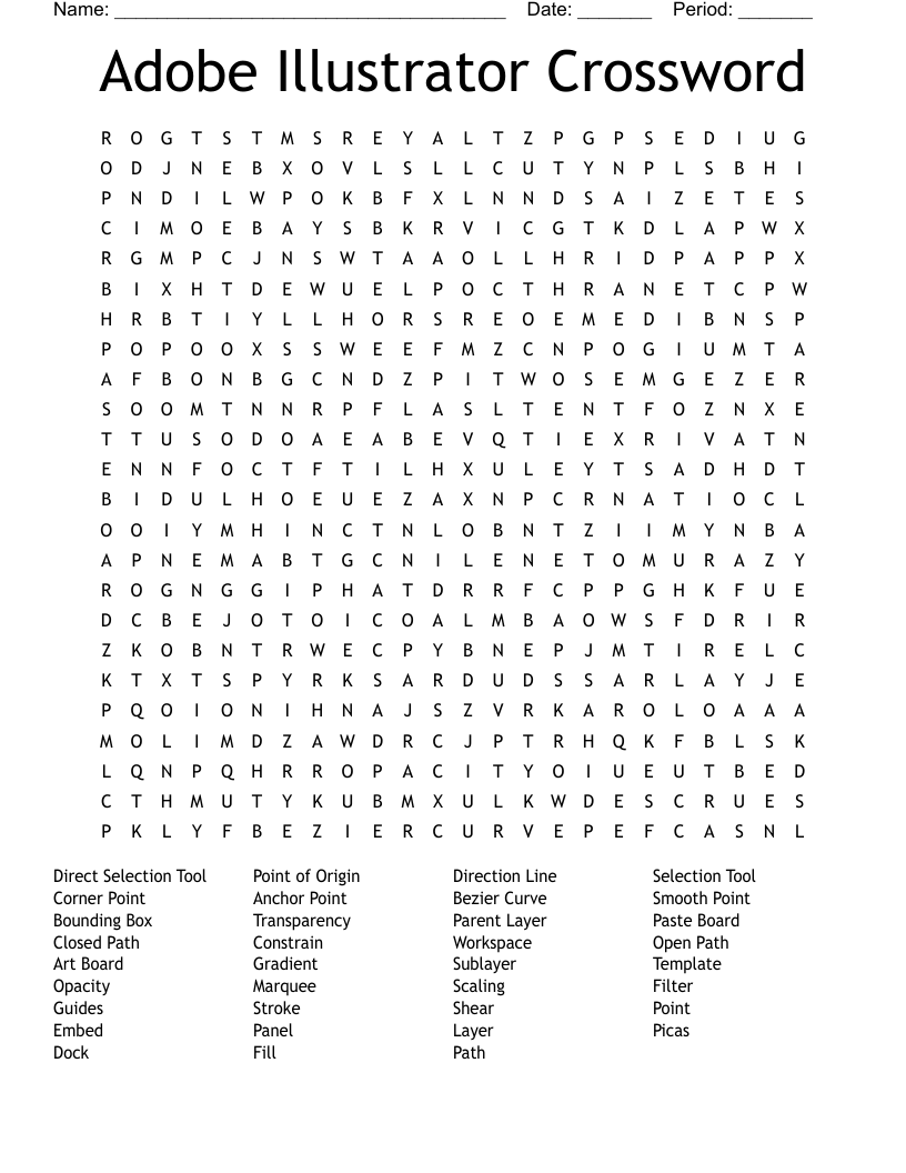 Adobe Illustrator Crossword Word Search