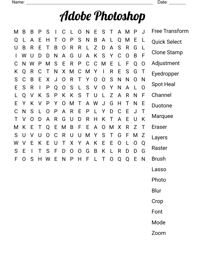 Adobe Photoshop Word Search
