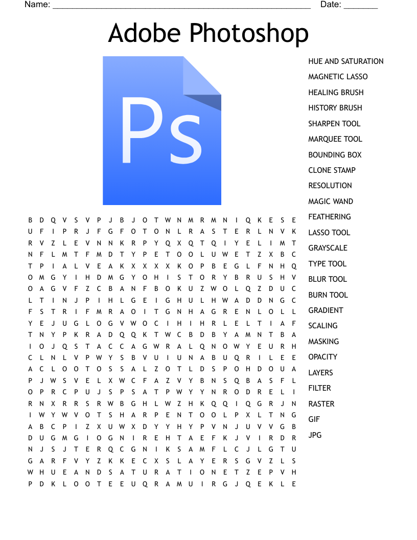 Adobe Photoshop Word Search