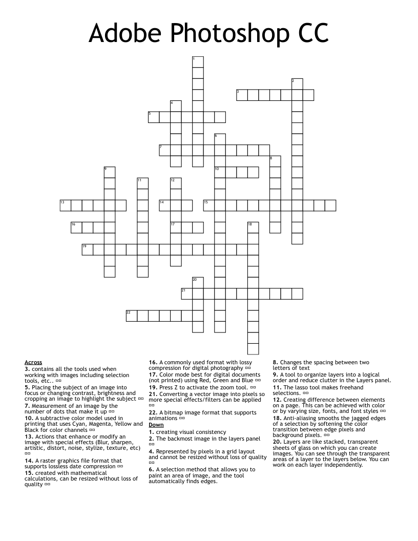 Adobe Photoshop CC Crossword