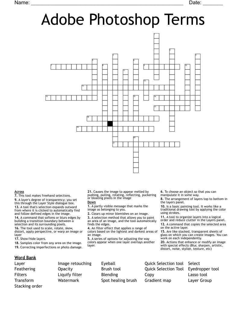 Adobe Photoshop Terms Crossword