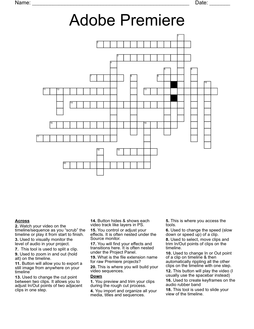 Adobe Premiere Crossword