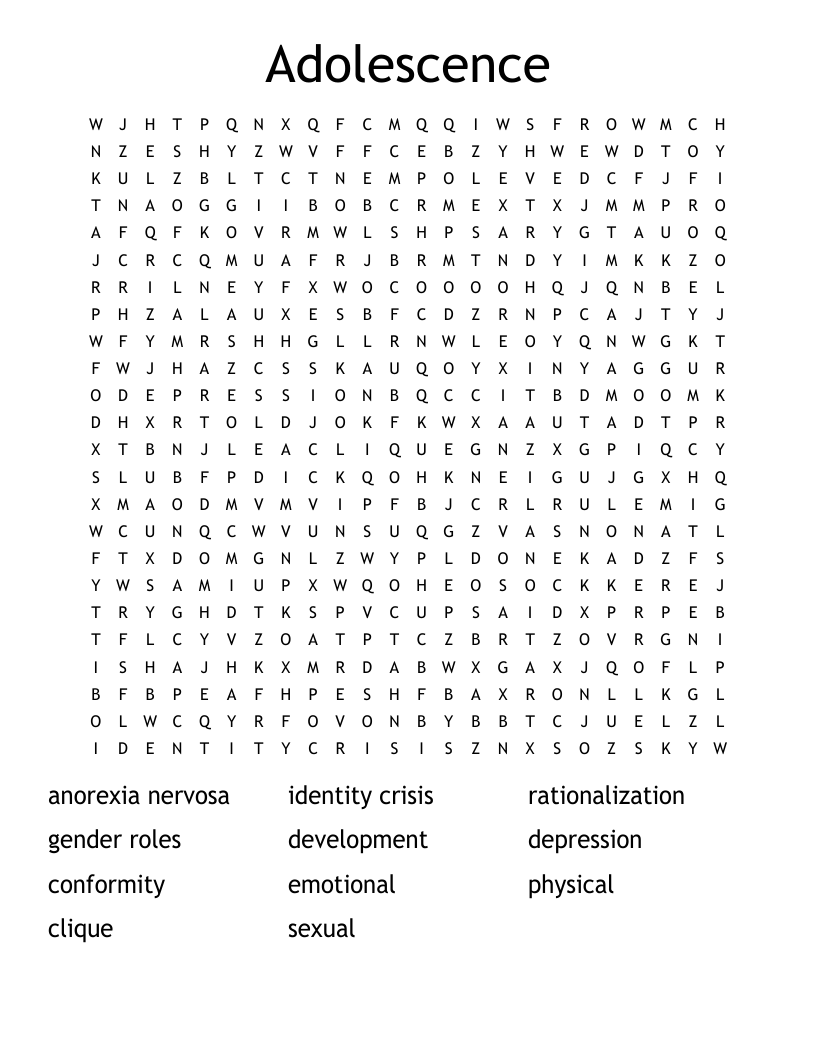 Adolescence Word Search