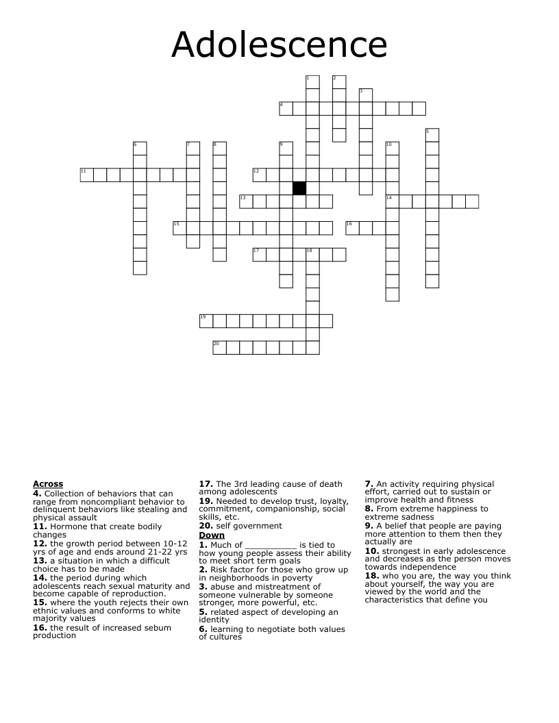 Adolescence Crossword
