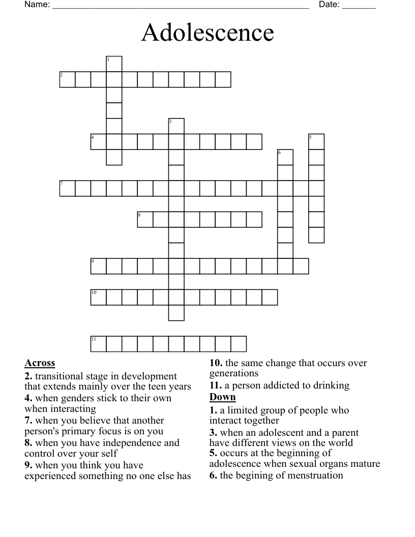 Adolescence Crossword