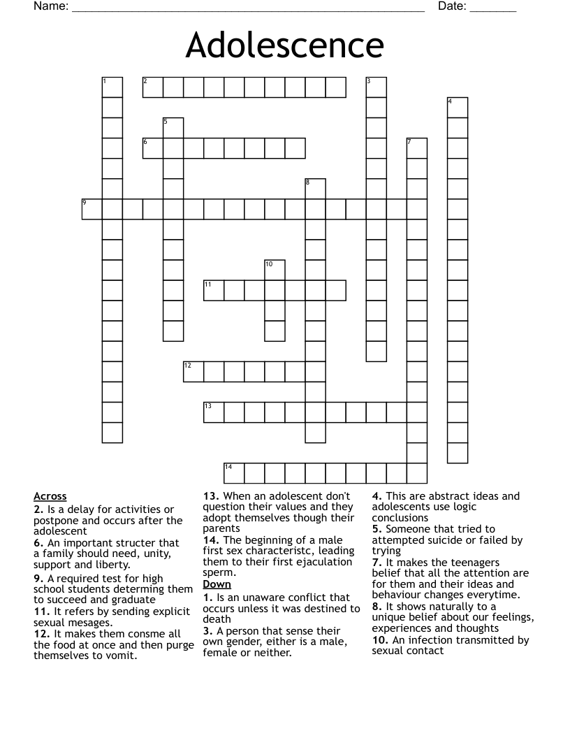 Adolescence Crossword