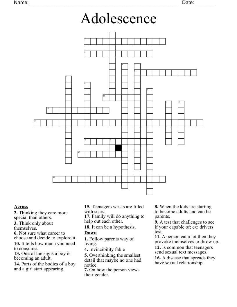 Adolescence Crossword