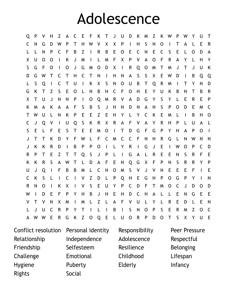 Adolescence Word Search