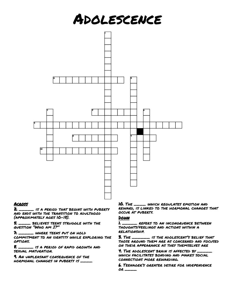 Adolescence Crossword