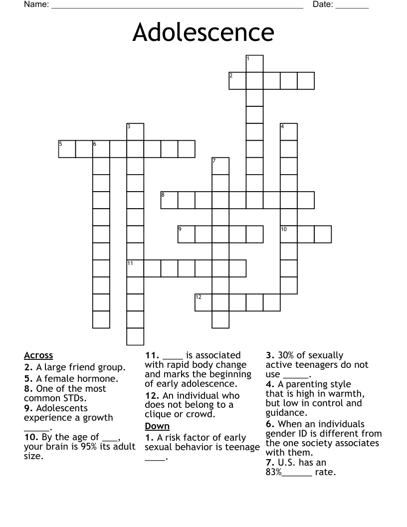 Adolescence Crossword