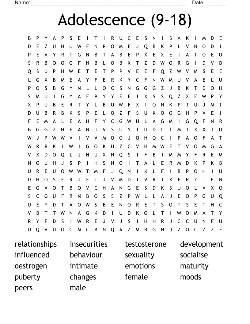 Adolescence (9-18) Word Search