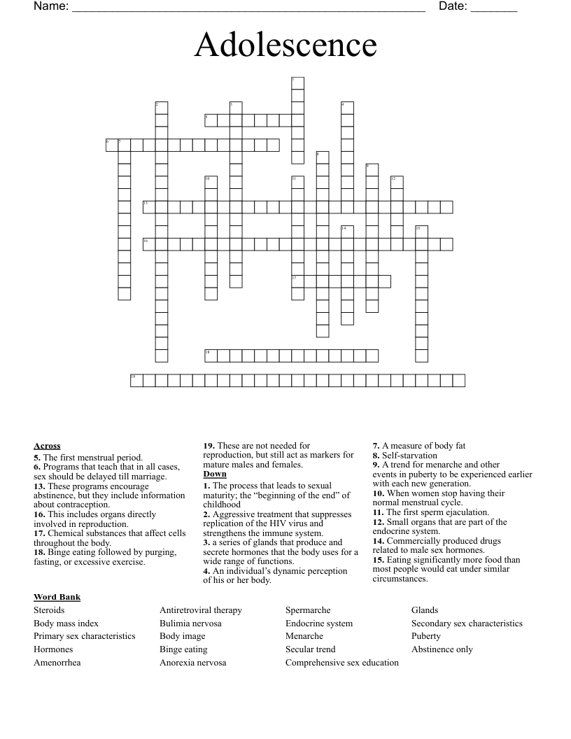 Adolescence Crossword