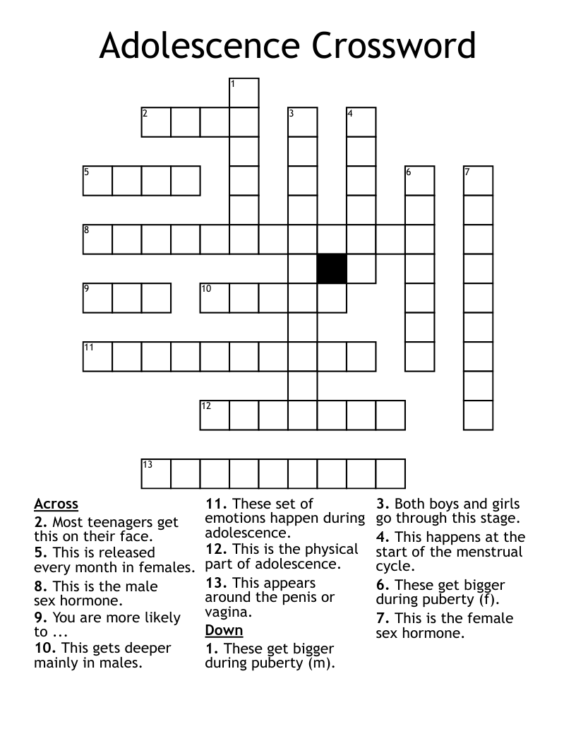 Adolescence Crossword