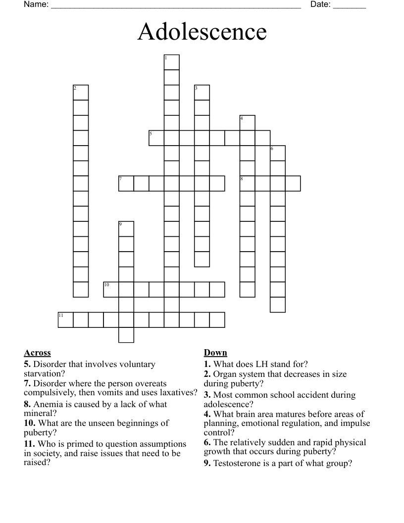 Adolescence  Crossword