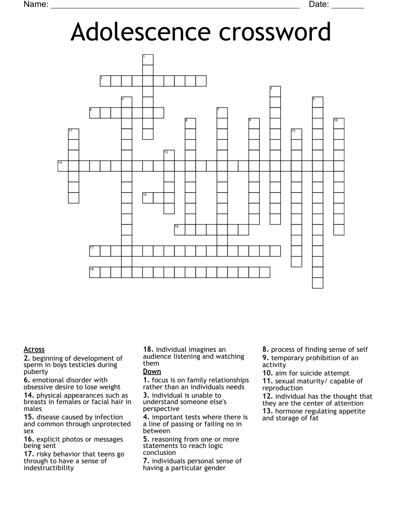 Adolescence crossword 
