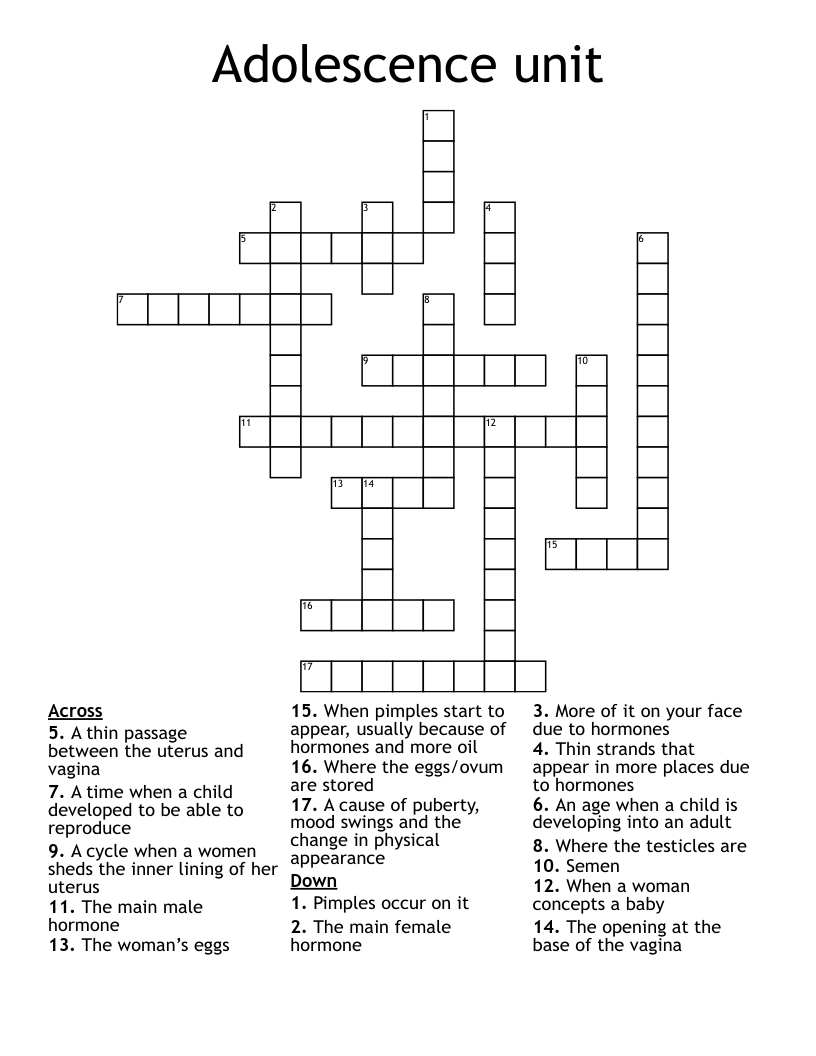 Adolescence unit Crossword