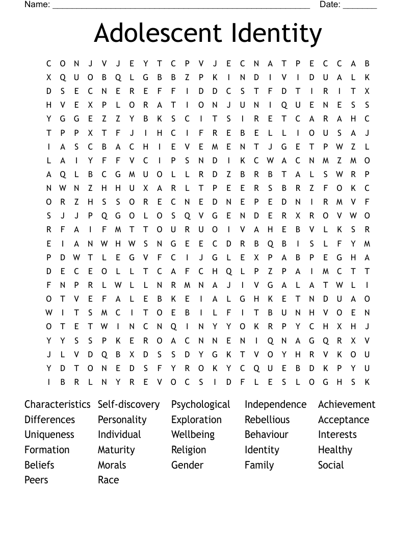 Adolescent Identity  Word Search