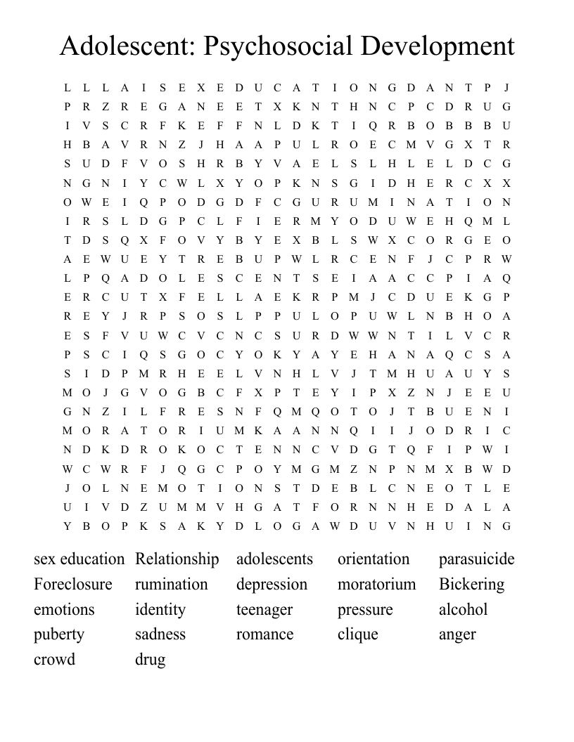 Adolescent: Psychosocial Development Word Search